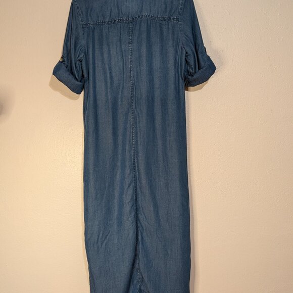 Chico's Shirt Dress Size 0P Petite Long Maxi Button-Front Jean Blue Size 4 - Picture 5 of 11